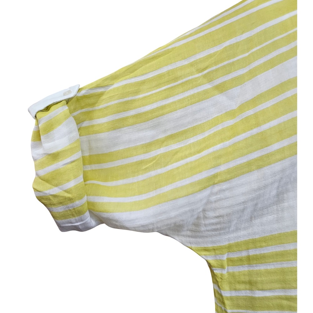 LOFT White And Yellow Striped 100% Cotton Long Sleeve Blouse Size Medium - Picture 4 of 6